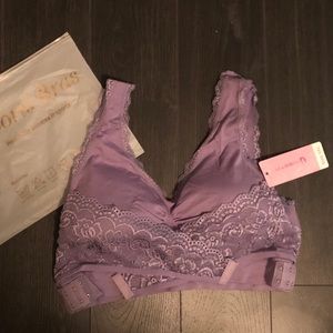 Criss cross lace soft cup bra-mauve